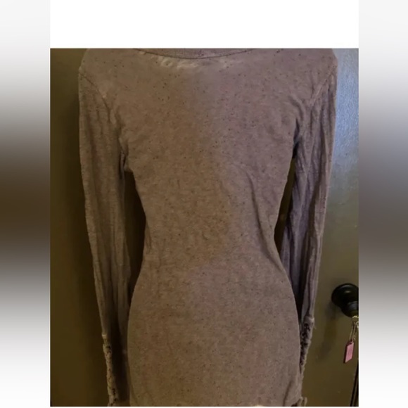 Free People lace up cuff thermal top Shirt purple Slub Knit Excellent!!! S/M Med - Picture 7 of 9